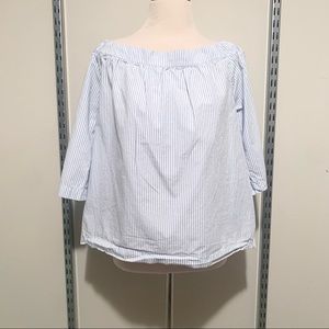 Madewell Clean Off-the-Shoulder Top White Blue Stripe Sz M
